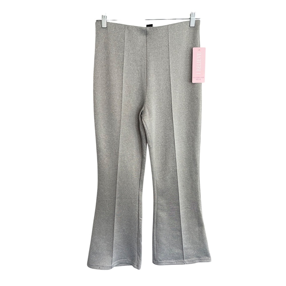 I Believe Womens Silver Flare Pants High Waist Pintuck Shimmer SP7004 XL